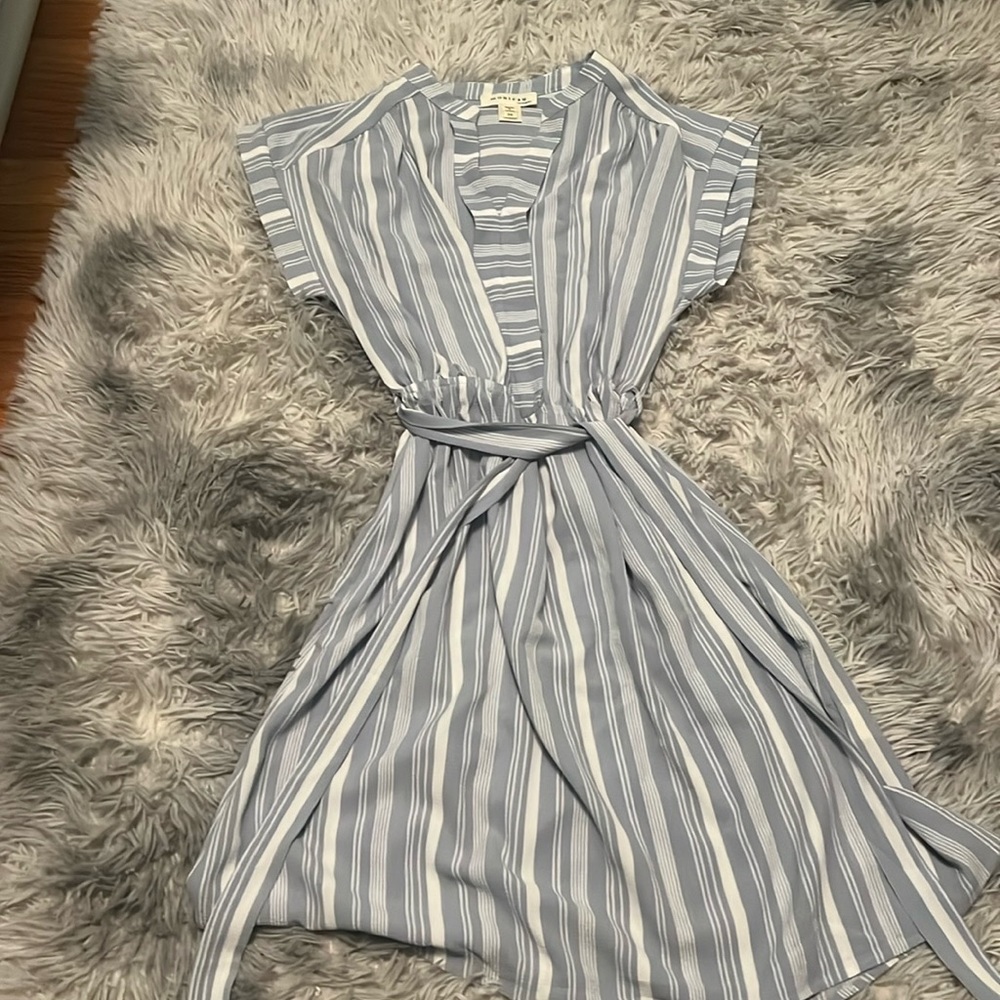 Monteau Blue and White Striped Flowy Dress